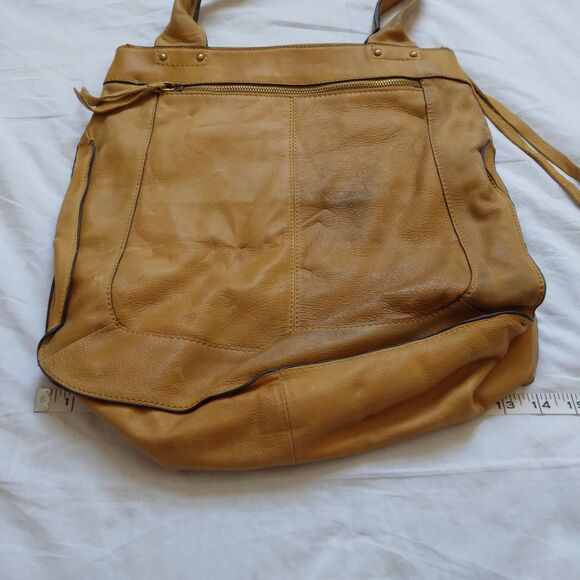 Lucky Brand Large Brown Leather Tote Shoulder Bag Distressed Y2K Boho Festival - Picture 9 of 14